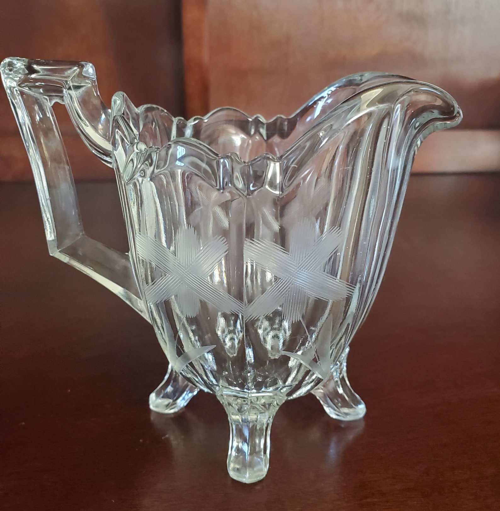 Vintage Clear Glass 4 Footed Creamer and Sugar Bowl etched Etsy