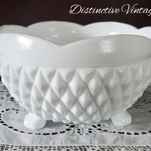 Vintage Indiana Milk Glass Diamond Point Pattern Bowl