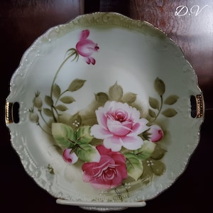Vintage Lefton Handpainted Sage Green Plate