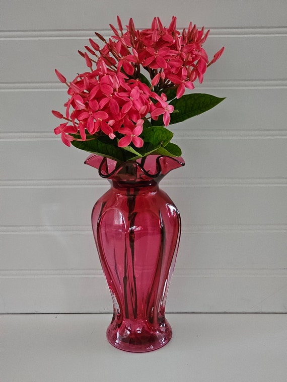 Vintage Fenton Ruffle Top Melon Sided Vase - Etsy