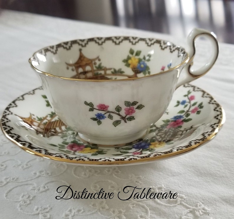 Aynsley Pagoda Pattern Tea Cup and Saucer Bone China