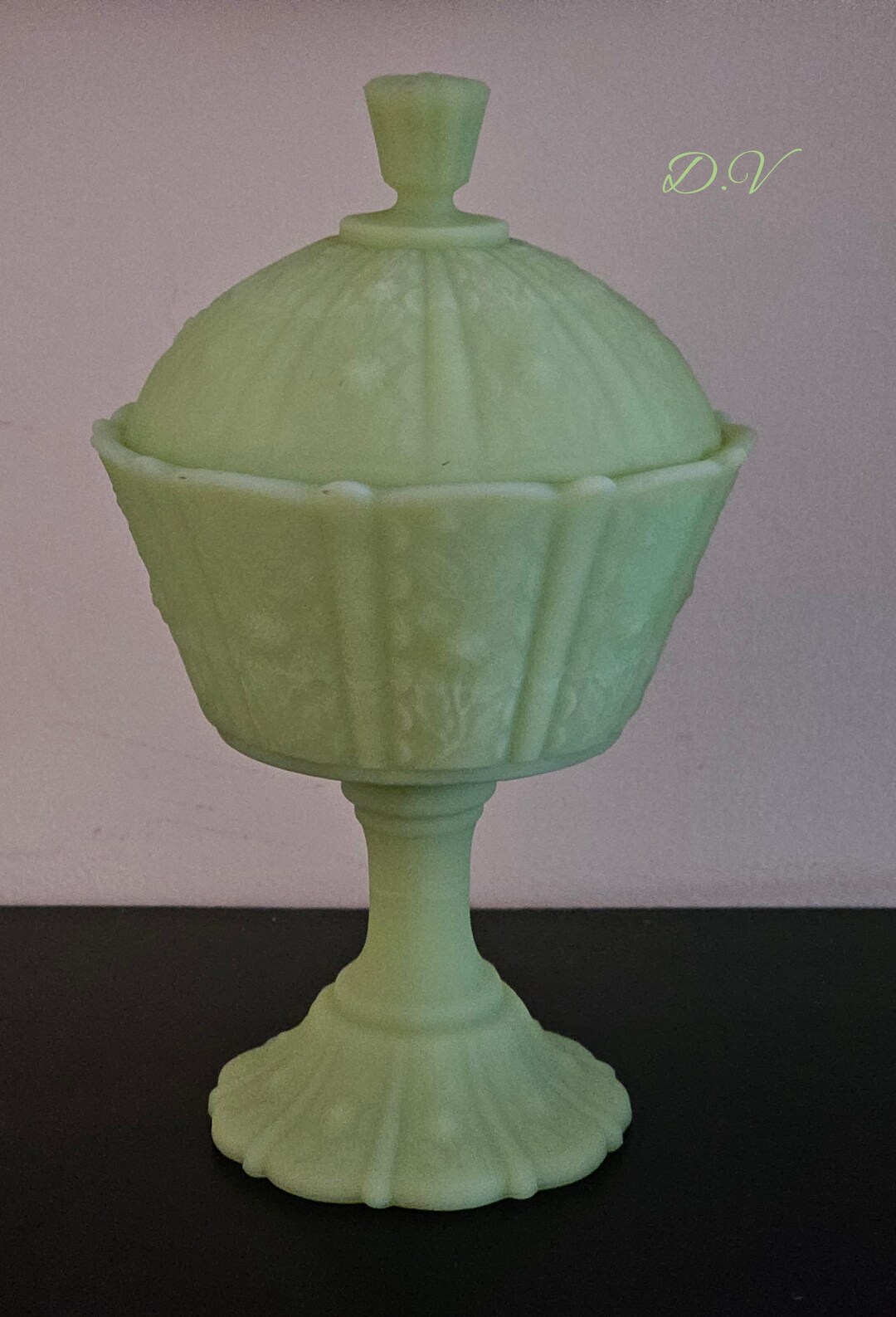 Vintage Fenton Uranium Satin Green Candy/compote Lidded Dish