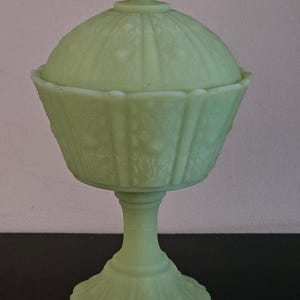 Vintage Fenton Uranium Satin Green Candy/Compote Lidded Dish