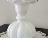 Vintage Fenton Silver Crest Milk Glass Melon Rib Vase
