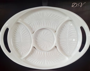 Vintage Jeannette Shell Pink Milk Glass -Five Part Dish/Tray