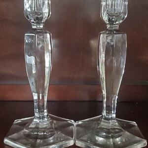Vintage Crystal Candle Holders with Hexagonal Base