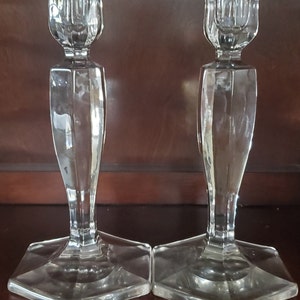 Vintage Crystal Candle Holders with Hexagonal Base