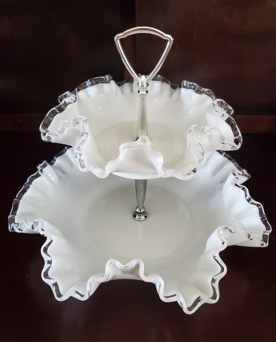 Vintage Fenton Silver Crest- 2 Tier Ruffled Serving Dishes - Etsy