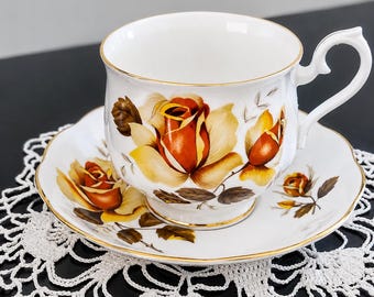 Royal Albert Brown and Yellow Roses Teacup and Saucer- Bone China