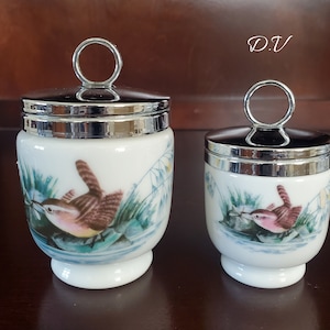 Vintage Royal Worcester Egg Coddlers "Birds Pattern" Large and Smaller Size