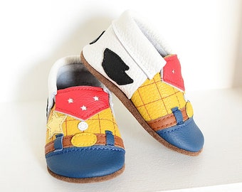 Cowboy zachte babyslofjes, handgemaakte mocassins van echt leer, babymoccs, peuterschoenen, zachte zolen, baby eerste schoenen, kraamcadeau