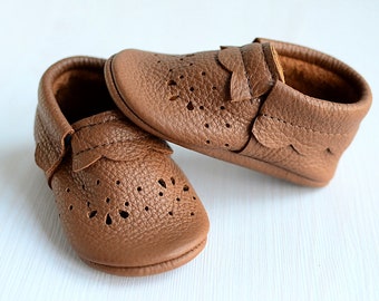 Chocolate Brown Belle Baby Girl Extra Soft Shoes, Real Leather Handmade Moccasins, Princess Booties, Soft Soles, Baby First Shoes