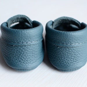 Real Leather Ink Blue Handmade Unisex Moccasins, Newborn Baby Moccs, Toddler Shoes, Infant Soft Soles, Baby First Shoes, Summer Sandals image 4