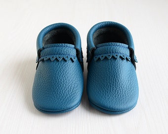 Ocean Blue Baby Shoes, Real Leather Handmade Baby Moccasins, Toddler Shoes, Soft Soles Baby, First Shoes, Baby Shower Gift