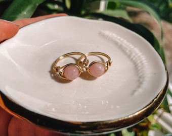 Ring | Rose Quartz 8mm | Copper Wires | Gold or silver plated