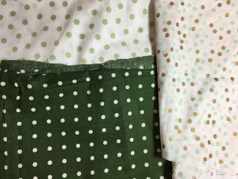 Crafting Fabric Scrap Bag-Quilting Scrap Bundle-Polka Dot Fabric Scraps-Art Fabric Scraps-Fabric Scrap Bag-Green Dot Scraps image 2