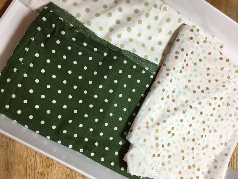 Crafting Fabric Scrap Bag-Quilting Scrap Bundle-Polka Dot Fabric Scraps-Art Fabric Scraps-Fabric Scrap Bag-Green Dot Scraps image 1