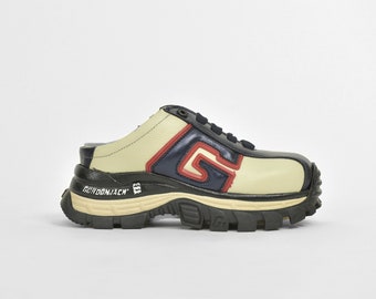 Gordon Jack cream, navy, & red vintage platform cut-off trainers / platform shoes