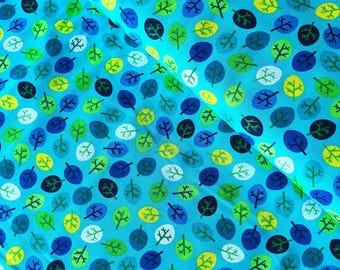 Benartex patchwork fabric with leaves, blue-green