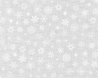Tessuto patchwork di Kaufman, Mini Madness bianco su bianco, fiocchi di neve tono su tono; ritaglio