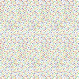 Könnte beinhalten: Ein weißer Hintergrund mit einem sich wiederholenden Muster aus kleinen, bunten Punkten. Die Punkte sind in Rot-, Blau-, Grün-, Gelb- und Orangetönen.