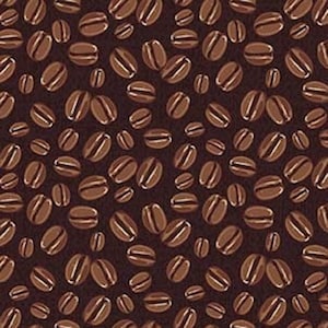 Patchworkstof met koffiebonen van Michael Miller, Coffee Culture, bruin.
