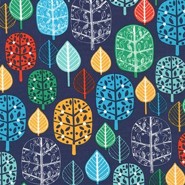 Kaufman fabric trees navy, Acorn Forest