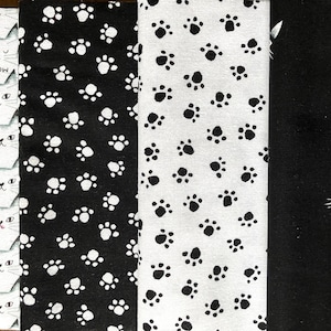 Paquete de telas, gatos blancos y negros, 4 piezas de tela 15 x 55 cm, tela patchwork
