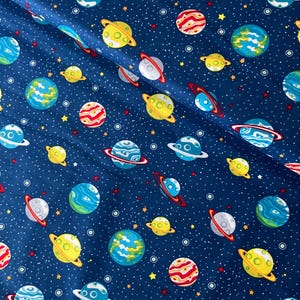 Patchwork fabric Blast off into Space by Henry Glass with planets, children's fabric