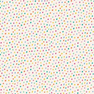 May include: A seamless pattern of colourful dots on a white background. The dots are various shades of pink, blue, green, yellow, and orange.
