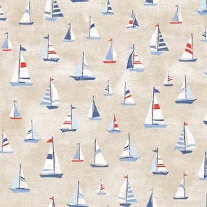 Michael Miller Vitamin Sea Sailboats Sail Boats on the Water maritime fabric