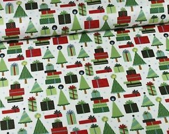 Repos : tissu de Noël avec des sapins et des cadeaux