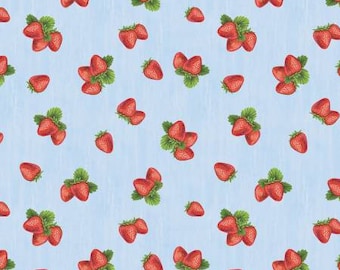 Strawberry fabric Wilmington Prints light blue