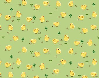 Michael Miller Down on the Farm cotton fabric chick green Easter spring