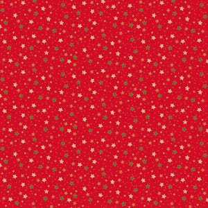 Könnte beinhalten: Roter Hintergrund mit einem sich wiederholenden Muster aus weißen, goldenen und grünen Sternen. Die Sterne sind unterschiedlich groß und über die Oberfläche verteilt. Geeignet für festliche oder weihnachtliche Projekte.