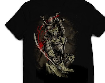 Skeleton Ninja Samurai Katana Blood Anime Manga Printed Tshirt
