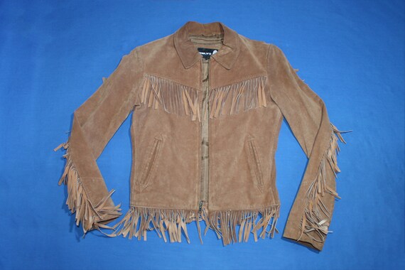 Women's Fringe Zipper Suede Leather Jacket size S
