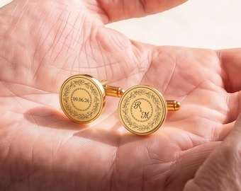 Personalized Wedding Cufflinks for Groom - Custom Wedding Logo Cufflinks -Groom Wedding Gift from Bride-Engraved Symbol Cufflinks for Fiancé