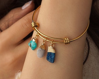 Multi Raw Gemstone Bracelet - Birthstone Bracelet - Personalized Jewelry Raw Stones - Custom Raw Crystal Bracelet for Women