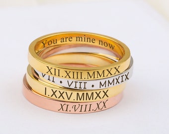 Roman Numeral Ring - Engraved Ring - Custom Ring Custom Roman Numeral Ring - Ring With Date - Anniversary Gift for Her