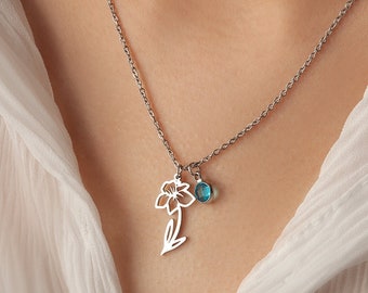 Gift for Friend - Dainty Birthflower Pendant Necklace - Birthstone Necklace - Birth Flower Necklace Personalized Graduation Gifts