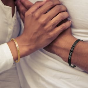 Roman Numerals Bracelet - Personalized Matching Couple Bracelets - Long Distance Relationship Cuff Band Bracelet - Couple Christmas Gifts