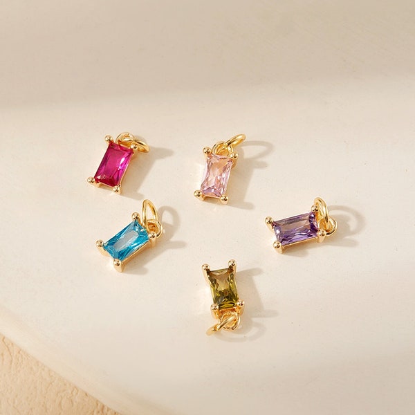 Add-on Birthstone Charm, Birthstone Cube, Small Birthstone Charm, Small Cube Crystal Charm, Charm for Necklaces, Gold Charm