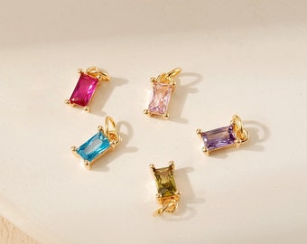 Add-on Birthstone Charm, Birthstone Cube, Small Birthstone Charm, Small Cube Crystal Charm, Charm for Necklaces, Gold Charm