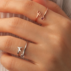 Ring for Women • Personalized Initial and Birthstone Ring • Initial Ring in Sterling Silver • Mothers Ring • Initial Birthstone Ring