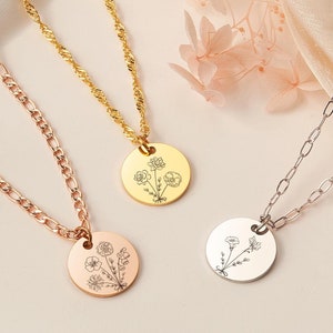 Family Bouquet Flower Necklace - Combined Birth Flower Bouquet Necklace - Birth Flower Necklace Both Sides Engraved - Unique Handmade Gift