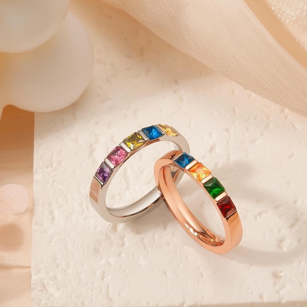 Baguette Birthstone Ring - Personalized Wide Band Baguette Birth Stone Ring - Custom Multi Birthstone Ring - Mothers Family Birthstone Ring