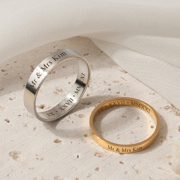 Wedding Gift - Promise Rings for Couples -  Couples Engraved Ring - Couple Rings Matching - Engraved Couple Rings - Gift for Fiancé