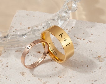 Couples Ring for Men - Engraved Ring - Personalized Ring Black - Custom Rings Both Sides - Promise Ring Gift for Him - Couples Gift