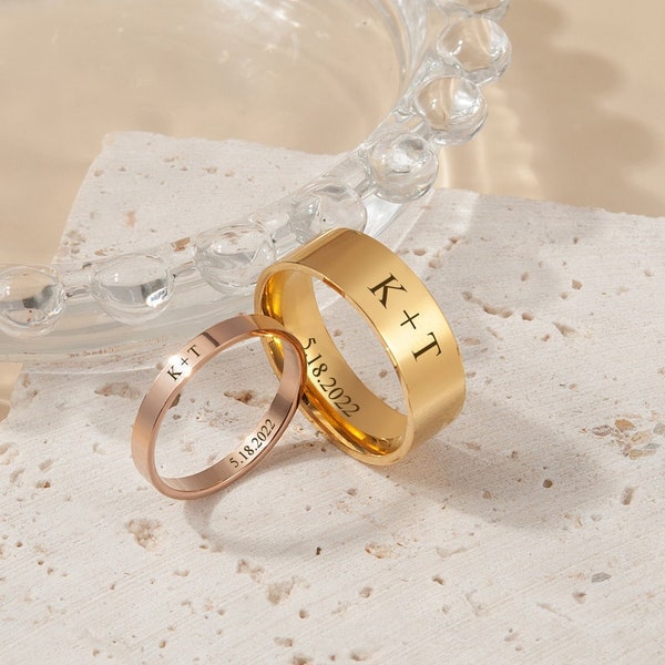 Gift for Him - Ring for Men - Engraved Ring - Personalized Ring Black - Custom Rings Both Sides - Promise Ring for Him